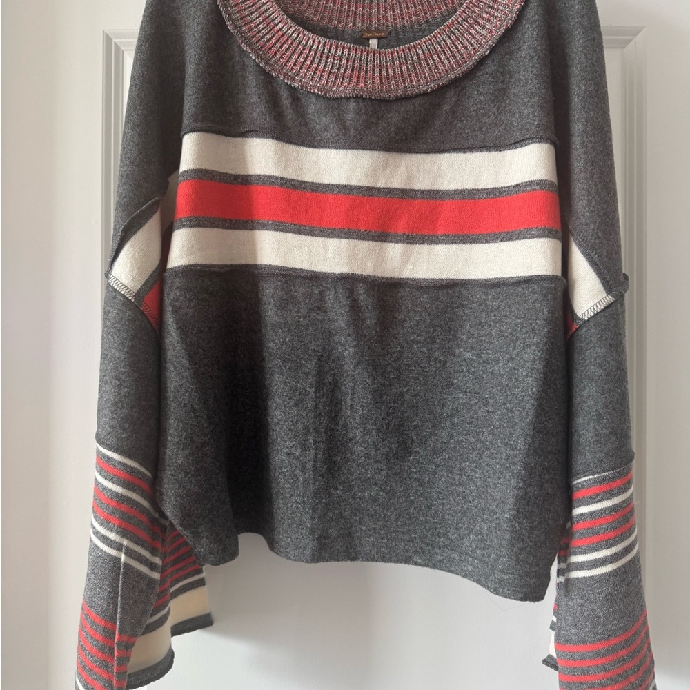 Free People Gray and Orange Striped Sweater